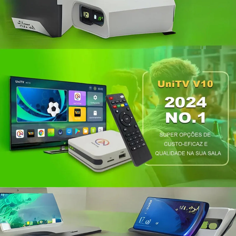 Loja Brasileira UNITV V10 Aparelho Conversor de Smart Tv Box Android 11 WiFi Assista Filmes Séries Desenhos e Canais em 1 Lugar